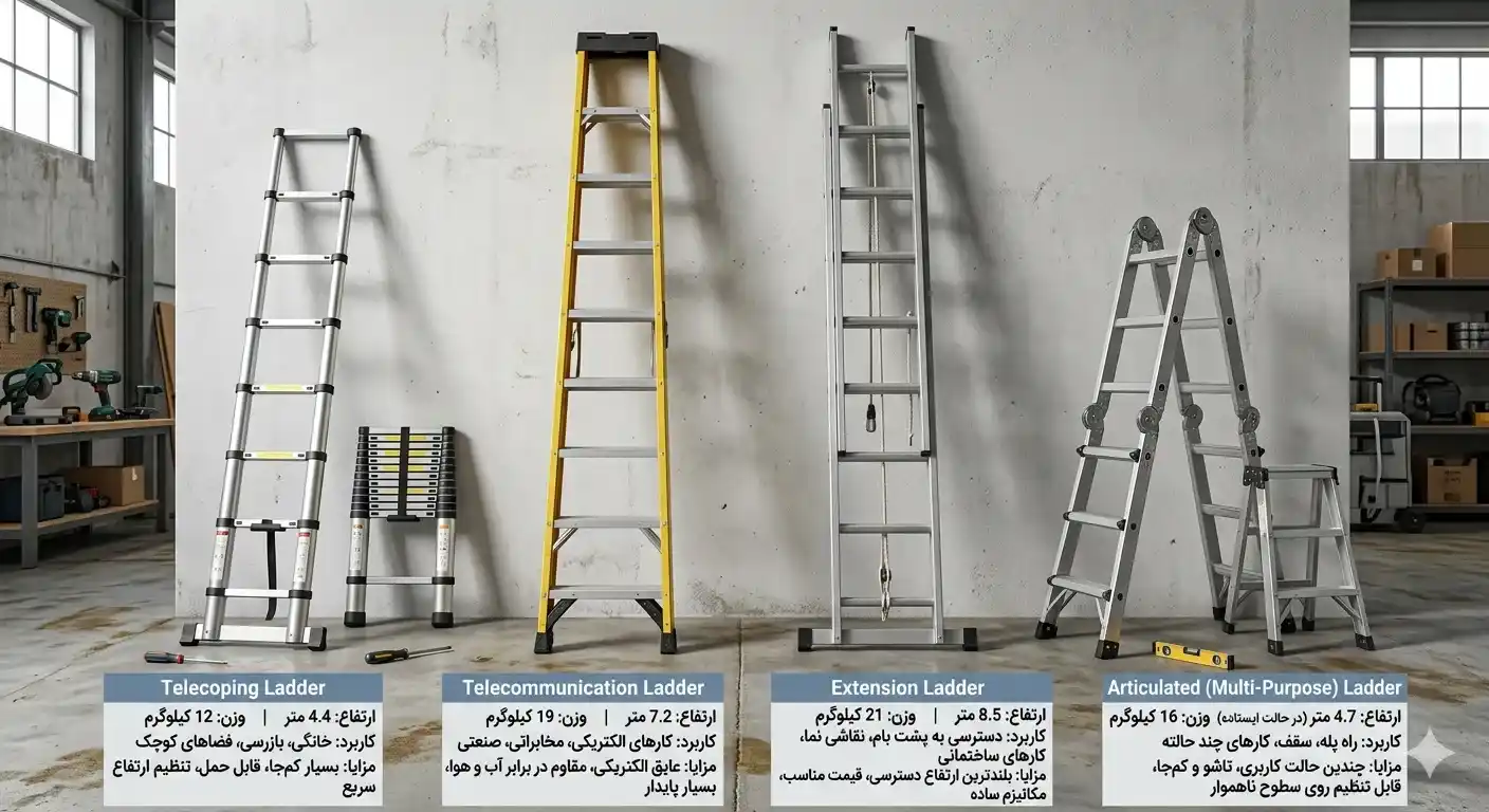 مقایسه نردبان تلسکوپی مفصلی کشویی و مخابراتی