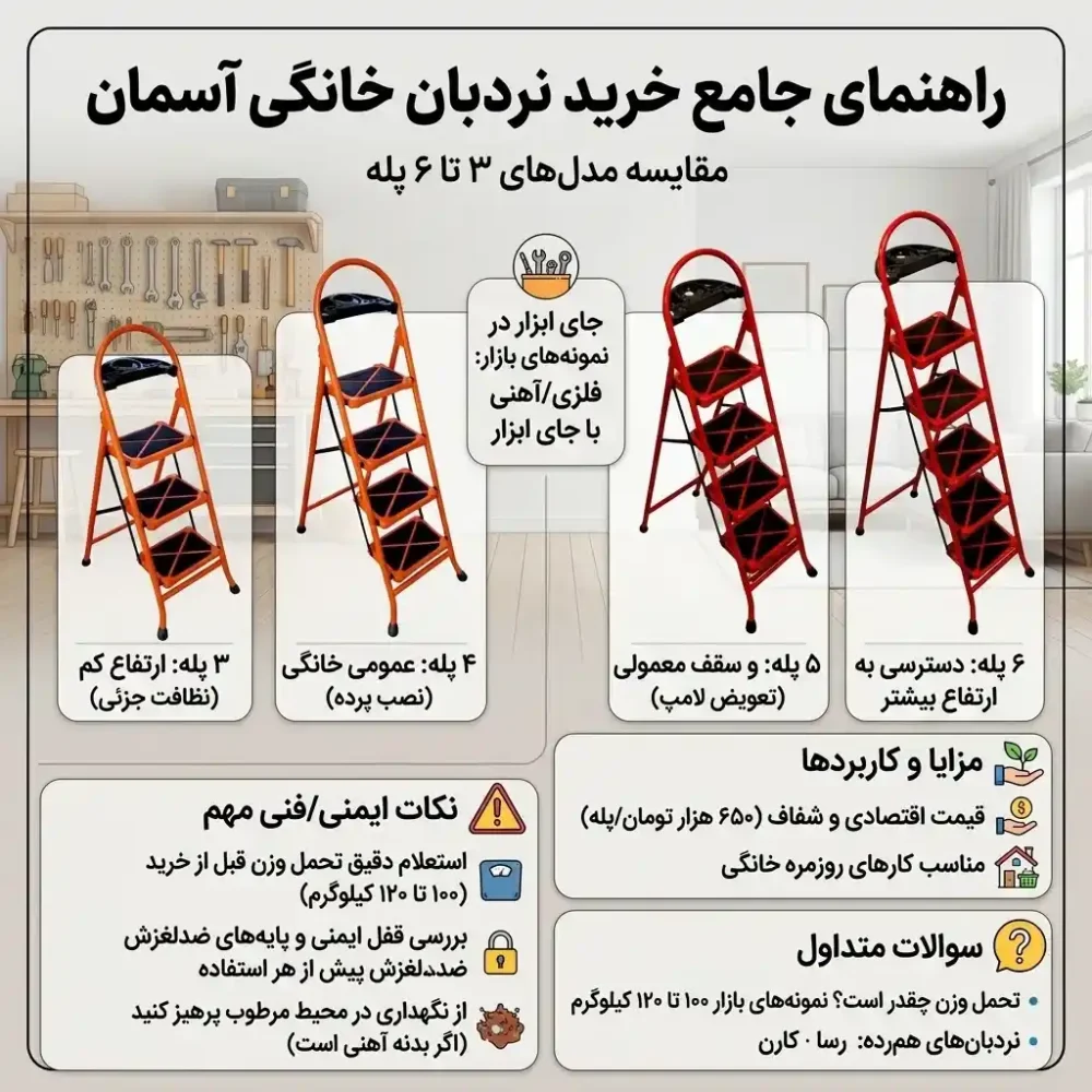 اینفوگرافیک راهنمای خرید نردبان خانگی آسمان